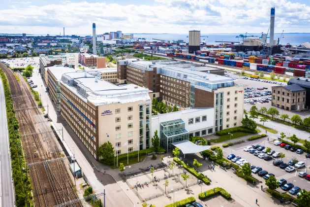 Flygfoto av hela Campus Helsingborg. Foto.