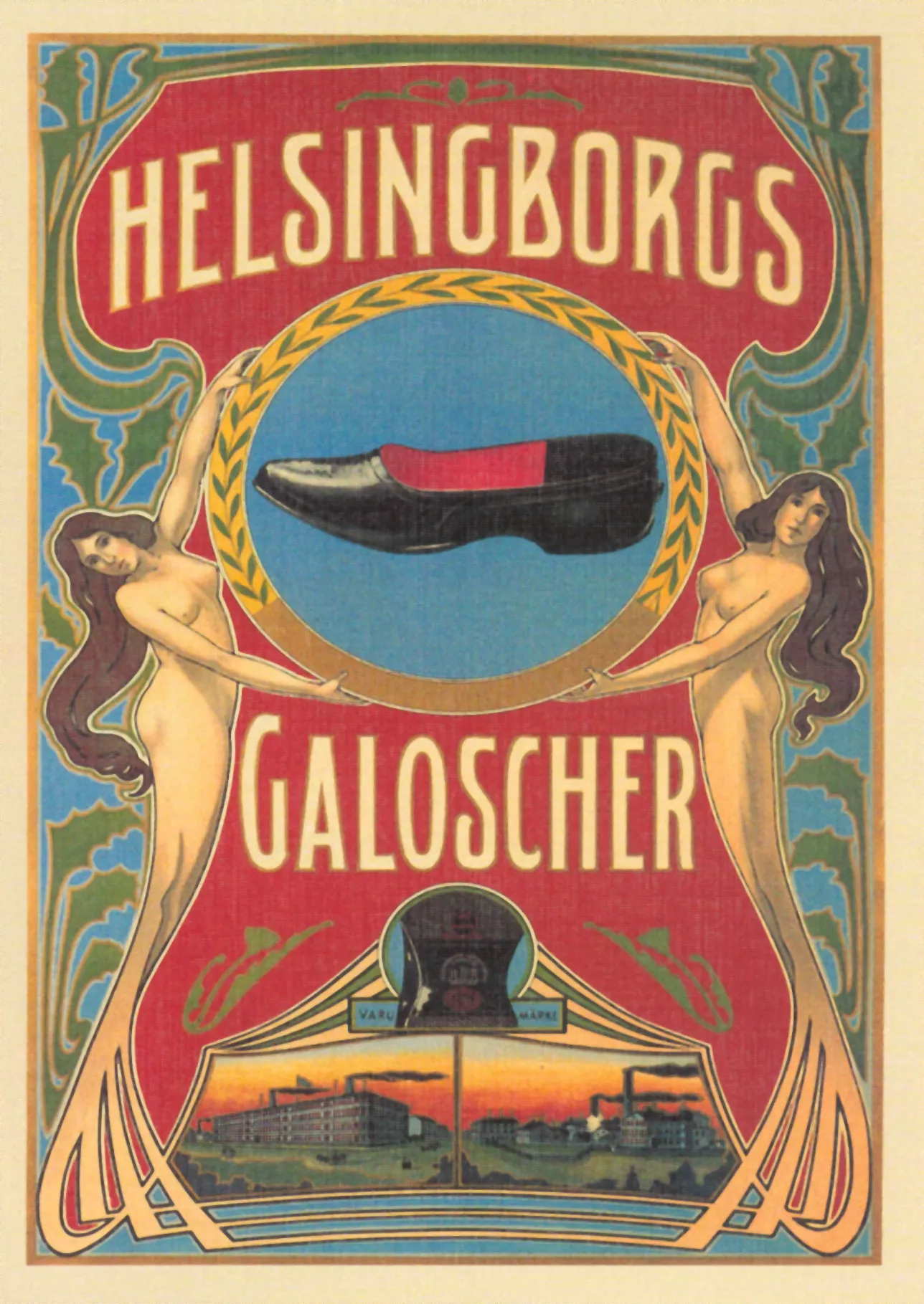 Bild på gammal affisch med reklam för galoscher. Foto