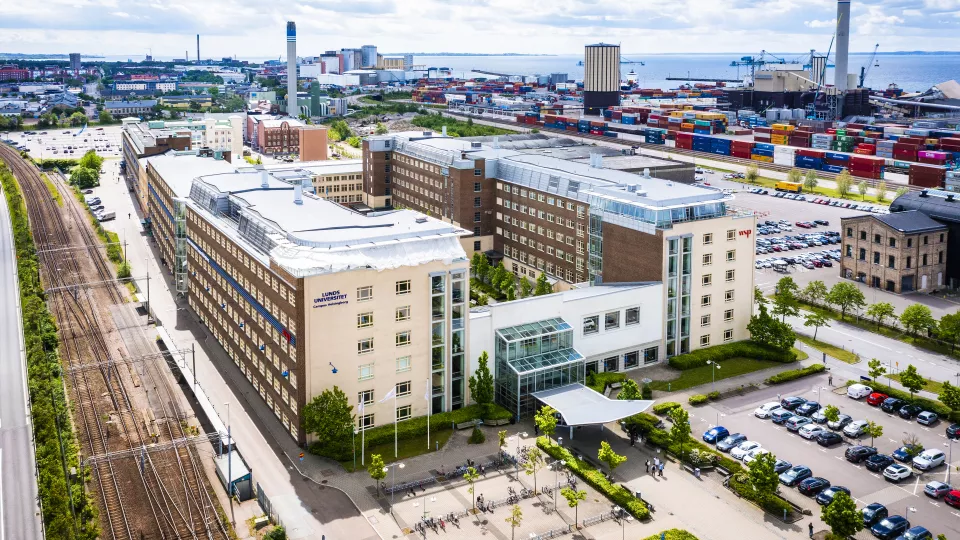 Flygfoto av hela Campus Helsingborg. Foto.