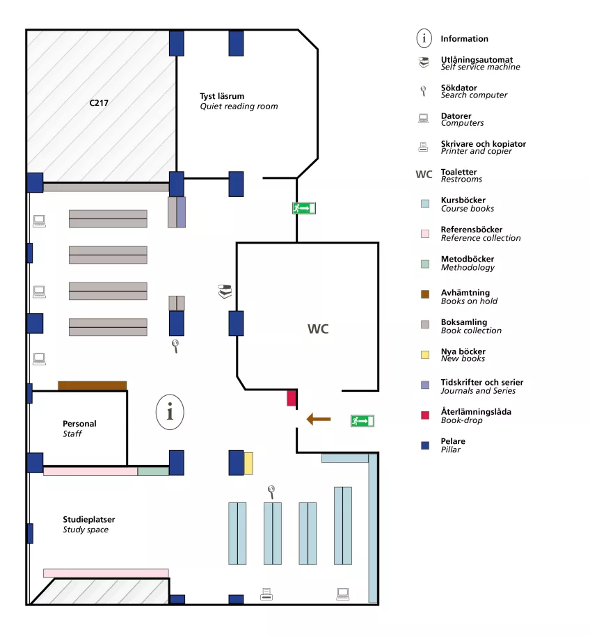 Översiktskarta över biblioteket. Illustration